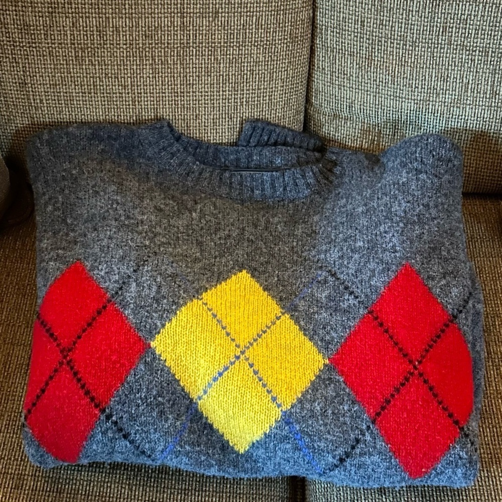 Vintage Christopher Hayes Crewneck 100% Wool Knit Argyle Sweater Size Large - Picture 5 of 8